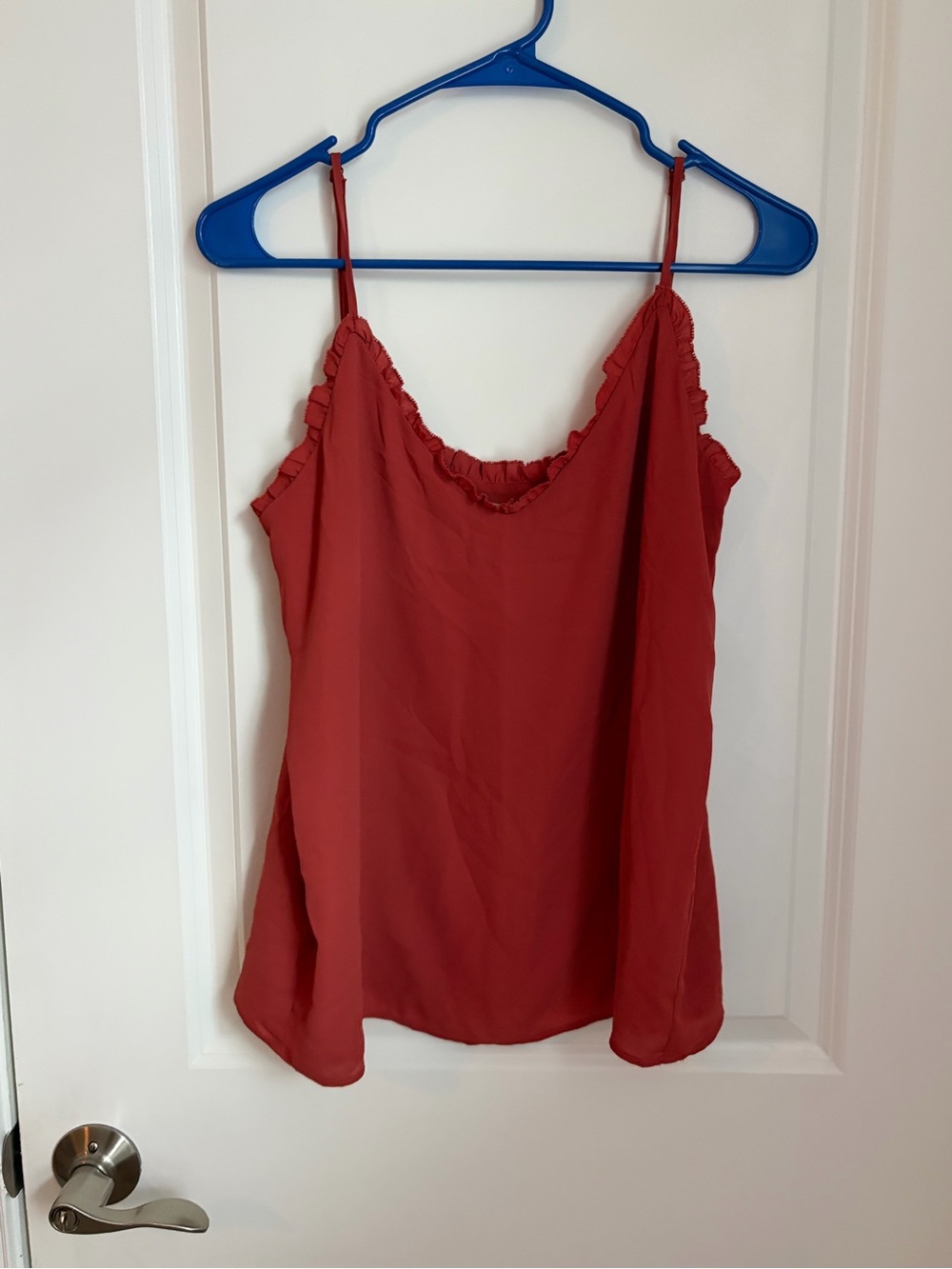 LOFT Red Ruffle-Trim Spaghetti Strap Cami